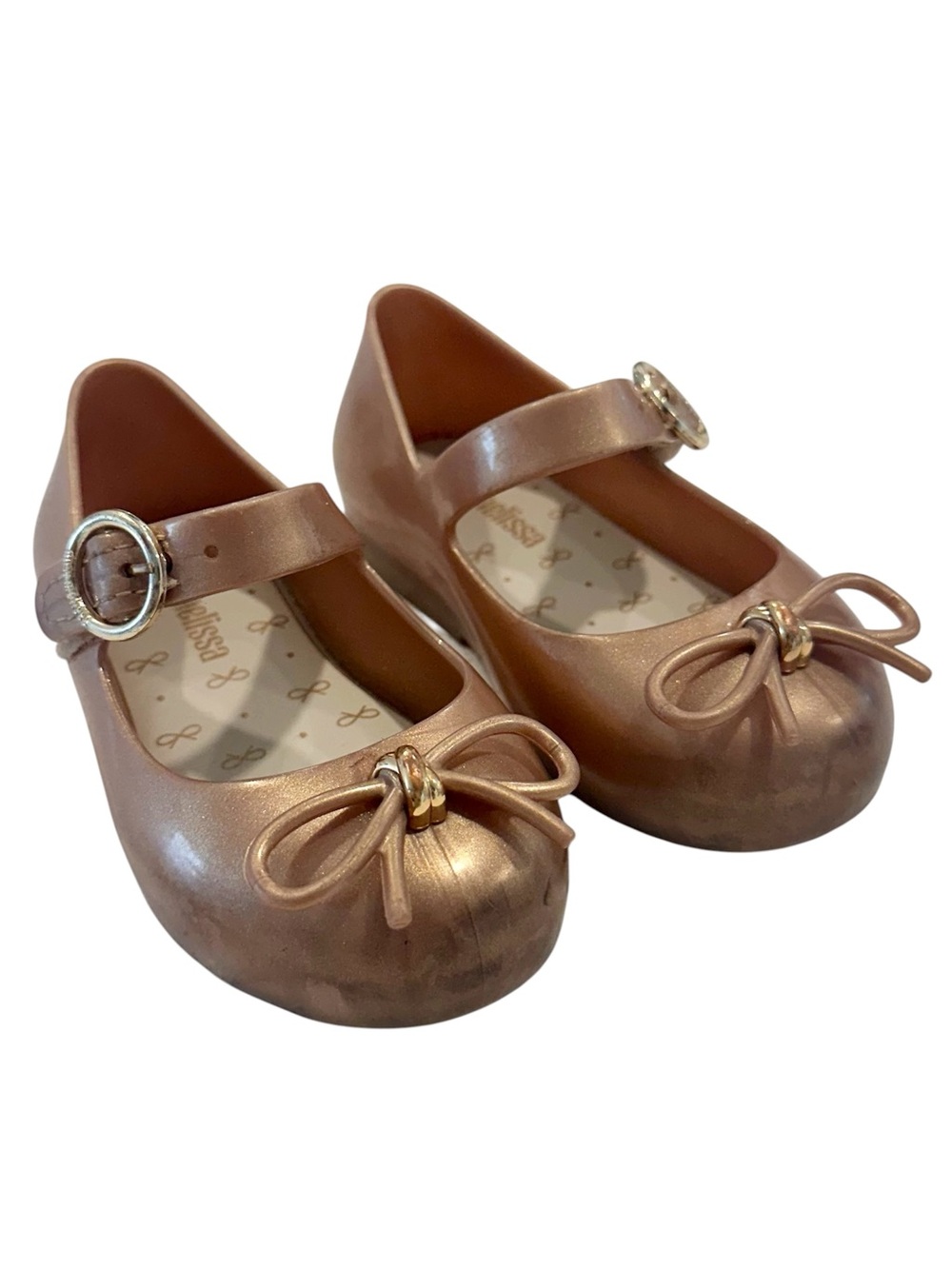 Mini Melissa Sweet Love Cap Mary Jane Gold Ballet Flats with Bow - Size: 6 - Picture 2 of 10